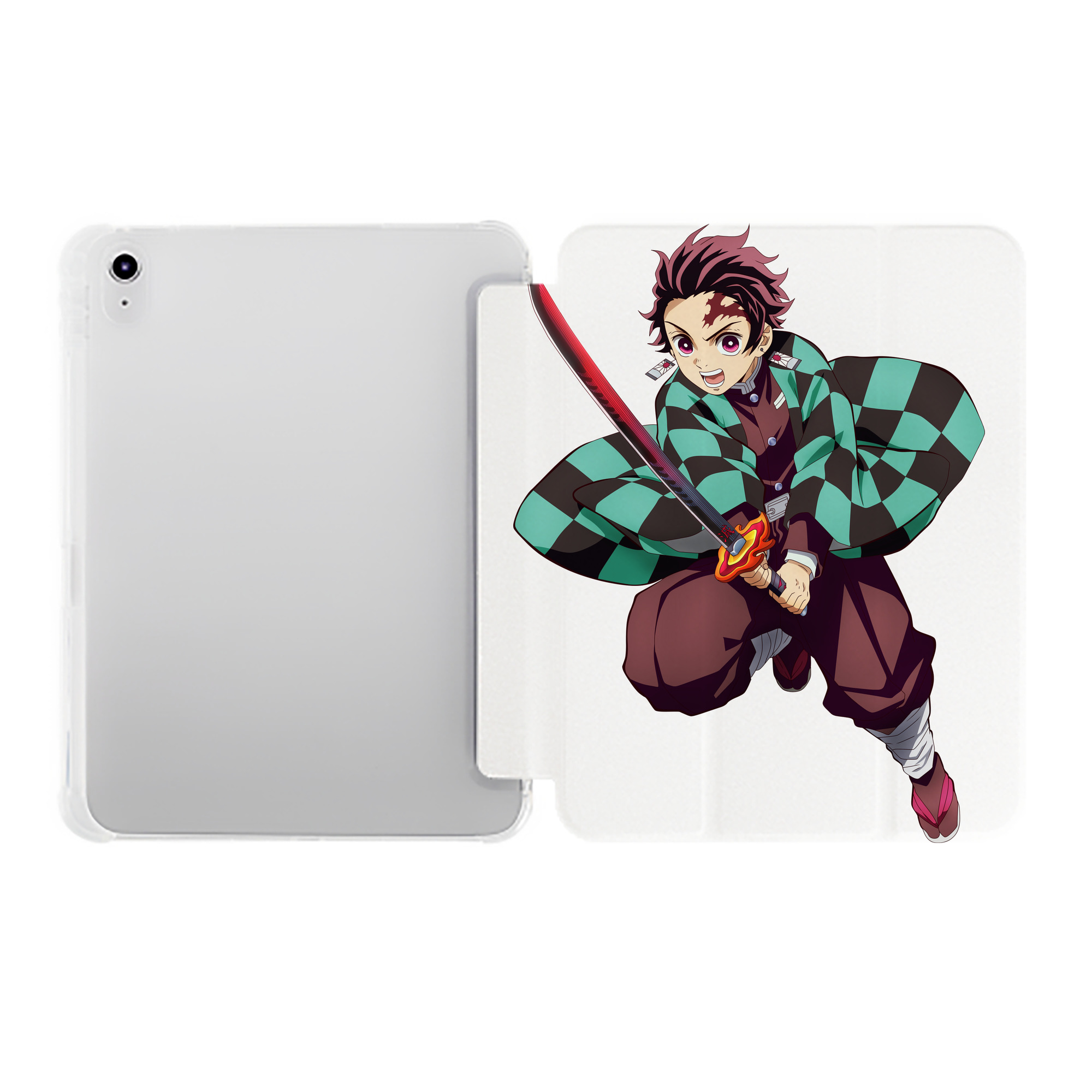 （画像用） 鬼滅の刃 竈門 炭治郎／かまど たんじろう Kamado Tanjirou IPad ケース ペン収納付き 三つ折りスタンド PUレザー×シリコン 対応機種9.5/10.5/10.9インチ
